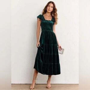 Hill House Ellie Nap Dress Emerald Dark Green Velvet Midi dress XS